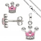 Preview: Kinder Mädchen Schmuck-Set Krone pink rosa 925 Silber Zirkonia mit Kette 38 cm