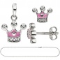 Preview: Kinder Mädchen Schmuck-Set Krone pink rosa 925 Silber Zirkonia mit Kette 38 cm