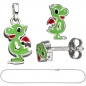 Preview: Kinder Schmuck-Set Kleiner Drache 925 Silber grün lackiert mit Kette 42 cm