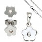 Preview: Kinder Schmuck-Set Blume 925 Silber mit Zirkonia Anhänger Ohrringe Kette 38 cm