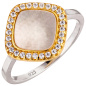 Preview: Damen Ring 925 Sterling Silber bicolor vergoldet Perlmutt 28 Zirkonia