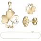 Preview: Schmuck-Set Kleeblatt 333 Gold Gelbgold 7 Zirkonia Ohrringe und Kette 42 cm