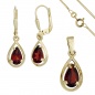 Preview: Schmuck-Set 333 Gold Gelbgold 3 Granate rot Ohrringe und Kette 42 cm