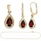 Preview: Schmuck-Set 333 Gold Gelbgold 3 Granate rot Ohrringe und Kette 42 cm