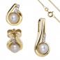 Preview: Schmuck-Set 333 Gold Gelbgold Perlen Zirkonia Ohrringe und Kette 42 cm