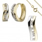 Preview: Schmuck-Set geschwungen 333 Gold Gelbgold bicolor Zirkonia mit Kette 42 cm