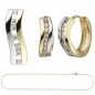 Preview: Schmuck-Set geschwungen 333 Gold Gelbgold bicolor Zirkonia mit Kette 42 cm