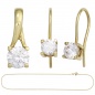 Preview: Schmuck-Set 333 Gold Gelbgold 3 Zirkonia Ohrringe und Kette 42 cm