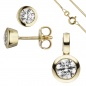 Preview: Schmuck-Set 333 Gold Gelbgold 3 Zirkonia Ohrstecker und Kette 42 cm