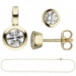 Preview: Schmuck-Set 333 Gold Gelbgold 3 Zirkonia Ohrstecker und Kette 42 cm
