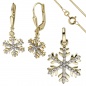 Preview: Schmuck-Set Schneeflocke 333 Gold Gelbgold mit Zirkonia Ohrringe und Kette 42 cm