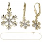 Preview: Schmuck-Set Schneeflocke 333 Gold Gelbgold mit Zirkonia Ohrringe und Kette 42 cm