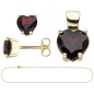 Preview: Schmuck-Set 333 Gold Gelbgold Granat-Herzen mit Kette 42 cm