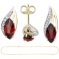 Preview: Schmuck-Set 585 Gold Gelbgold Granate und Diamanten mit Kette 42 cm