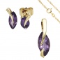 Preview: Schmuck-Set 585 Gold Gelbgold 3 Amethyste lila violett Ohrringe und Kette 45 cm