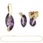 Preview: Schmuck-Set 585 Gold Gelbgold 3 Amethyste lila violett Ohrringe und Kette 45 cm