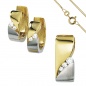 Preview: Schmuck-Set 333 Gold Gelbgold bicolor 7 Zirkonia Ohrringe und Kette 42 cm