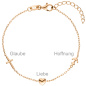 Preview: Armband Glaube Liebe Hoffnung 925 Sterling Silber rotgold vergoldet 19 cm