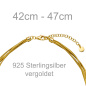Preview: Collier Halskette mehrreihig 925 Sterling Silber gold vergoldet matt 47 cm