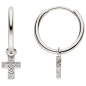 Preview: Creolen Kreuz 925 Silber 12 Zirkonia Ohrringe Silbercreolen Silberohrringe