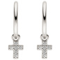 Preview: Creolen Kreuz 925 Silber 12 Zirkonia Ohrringe Silbercreolen Silberohrringe