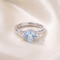 Preview: Damen Ring 925 Sterling Silber 2 Zirkonia 1 Blautopas hellblau Silberring