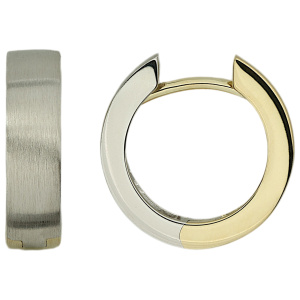 Preview: Creolen rund 585 Gold Gelbgold Weißgold bicolor teil matt Ohrringe