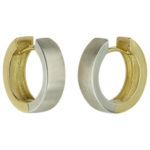 Preview: Creolen rund 585 Gold Gelbgold Weißgold bicolor teil matt Ohrringe