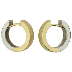 Preview: Creolen rund 585 Gold Gelbgold Weißgold bicolor teil matt Ohrringe