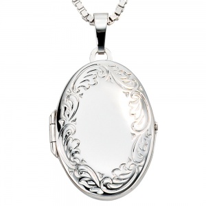Preview: Medaillon oval 585 Gold Weißgold Anhänger zum Öffnen