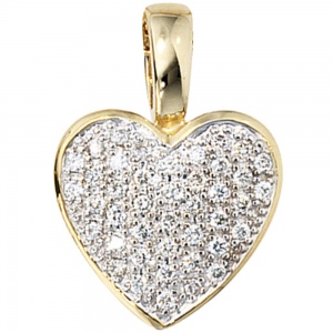 Anhänger Herz 585 Gold Gelbgold 42 Diamanten Brillanten 0,25ct. Herzanhänger