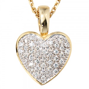Anhänger Herz 585 Gold Gelbgold 42 Diamanten Brillanten 0,25ct. Herzanhänger