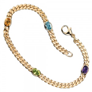 Armband 585 Gold Gelbgold 19 cm Amethyst Aquamarin Citrin Peridot Goldarmband