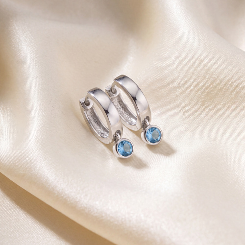 Preview: Creolen 925 Silber 2 Zirkonia blau Ohrringe Silberohrringe Silbercreolen