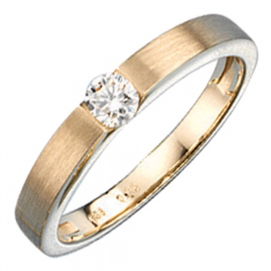 Damen Ring 585 Gold Gelbgold matt mattiert 1 Diamant Brillant 0,25ct. Goldring
