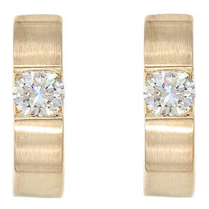 Preview: Creolen rund 585 Gold Gelbgold matt 2 Diamanten Brillanten 0,30ct. Ohrringe