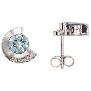 Ohrstecker 585 Gold Weißgold 2 Aquamarine blau 10 Diamanten Brillanten Ohrringe