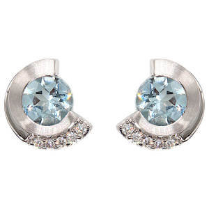 Preview: Ohrstecker 585 Gold Weißgold 2 Aquamarine blau 10 Diamanten Brillanten Ohrringe