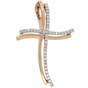 Anhänger Kreuz 585 Gold Weißgold Rotgold bicolor 42 Diamanten Brillanten