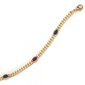 Armband 585 Gold Gelbgold massiv 19 cm Safir Rubin Smaragd Cabochon Goldarmband