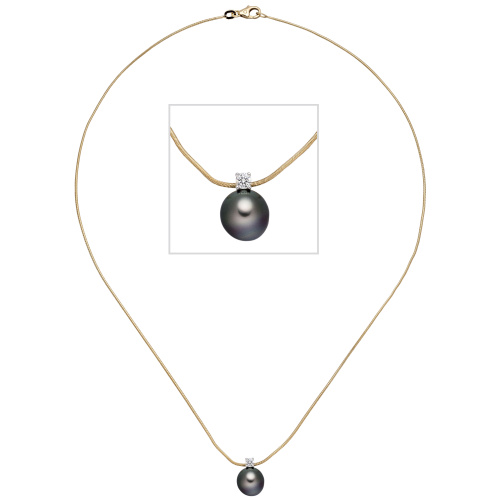 Preview: Collier Kette mit Anhänger 585 Gold 1 Tahiti Perle 1 Diamant Brilllant 42 cm