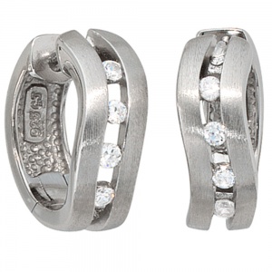 Creolen 925 Silber mattiert 8 Zirkonia Ohrringe Silberohrringe Silbercreolen