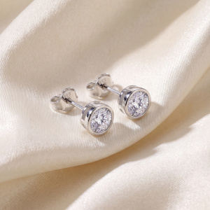 Preview: Ohrstecker rund 925 Sterling Silber rhodiniert 2 Zirkonia Ohrringe