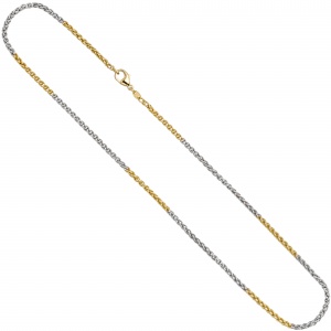 Zopfkette 585 Gelbgold Weißgold bicolor 2,2 mm 42 cm Gold Kette Goldkette