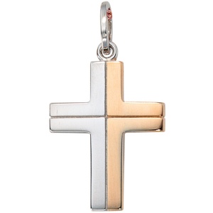 Anhänger Kreuz 585 Gold Weißgold bicolor Kreuzanhänger Goldkreuz