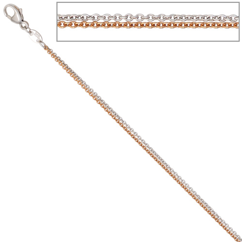 Preview: Halskette Kette 585 Gold Rotgold Weißgold bicolor 42 cm Goldkette Karabiner