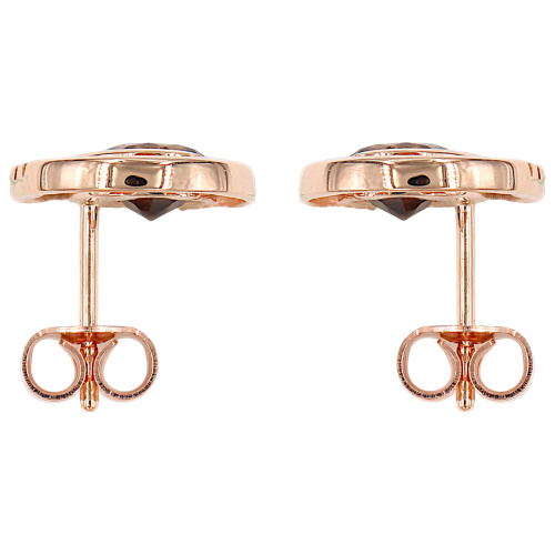 Preview: Ohrstecker rund 585 Gold Rotgold 8 Diamanten Brillanten 2 Rauchquarze braun