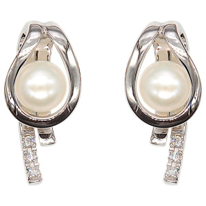 Preview: Ohrstecker 585 Gold Weißgold 6 Diamanten Brillanten 2 Süßwasser Perlen Ohrringe