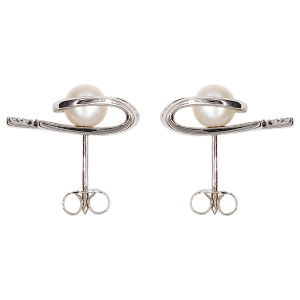 Preview: Ohrstecker 585 Gold Weißgold 6 Diamanten Brillanten 2 Süßwasser Perlen Ohrringe