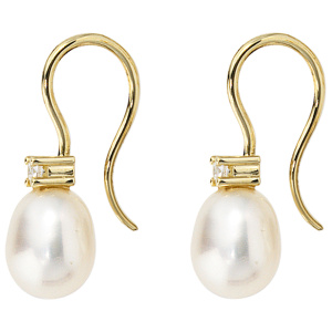 Preview: Ohrhänger 333 Gold Gelbgold 2 Süßwasser Perlen 2 Zirkonia Ohrringe Goldohrringe